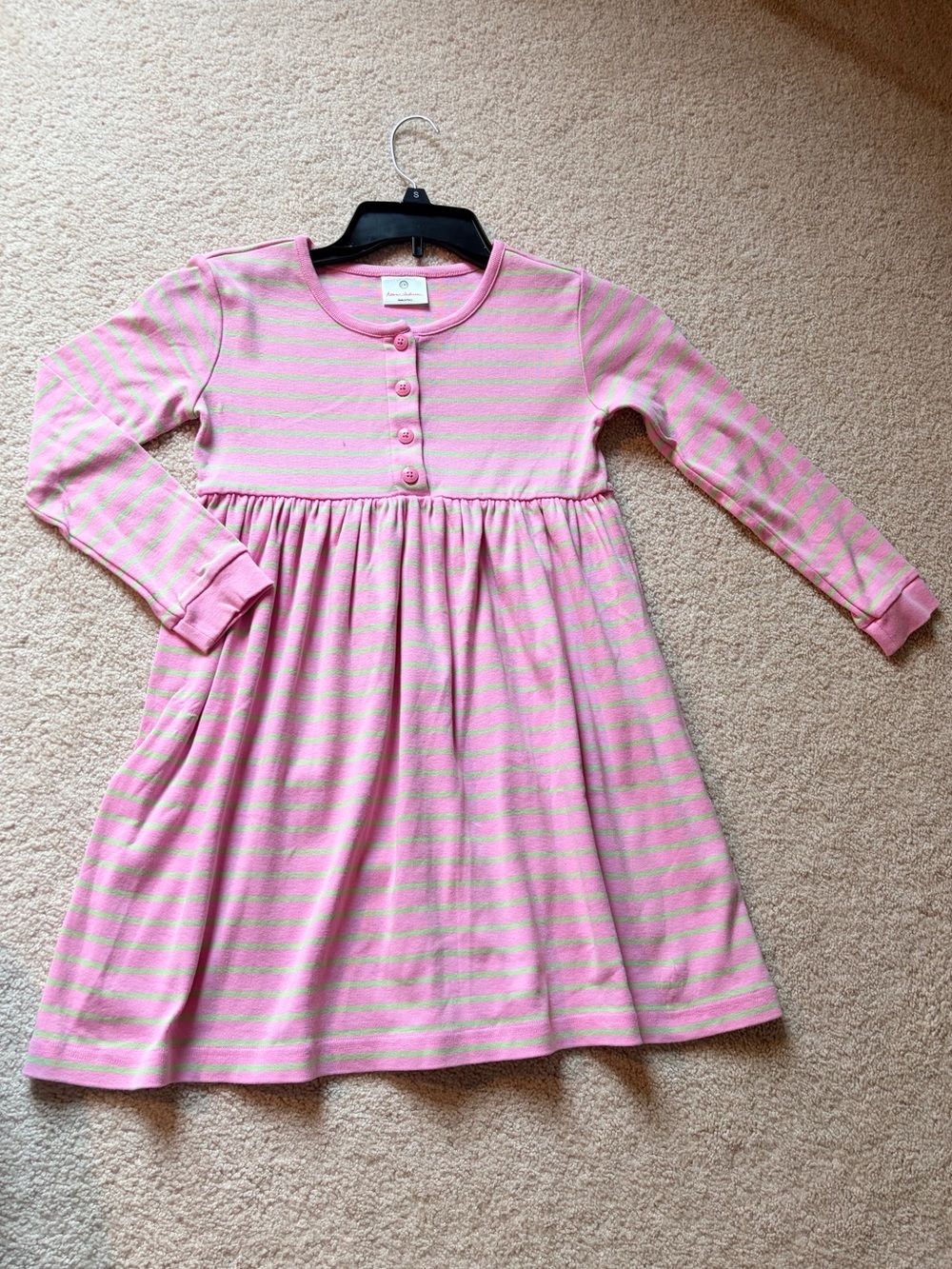 Hanna Andersson Pink and Light Green Striped Long-Sleeve Kids Dress